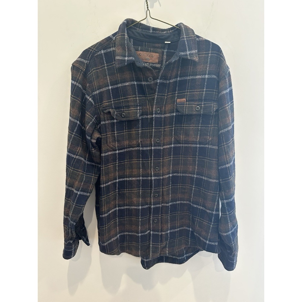 Orvis Flannel Shirt Mens M Green Brown Side Pockets Long Sleeve Button-Up Heavy
